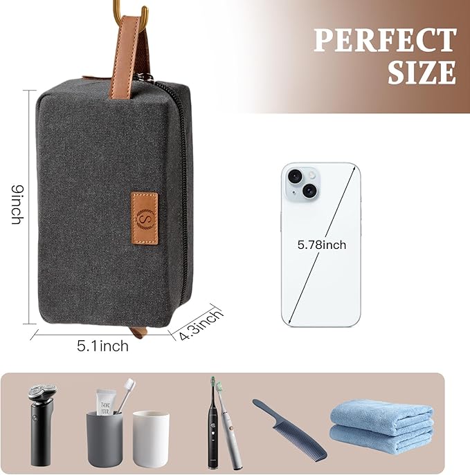 Janhavi Travel Essentials Toiletry Bag Waterproof,Canvas Initials & Wheat Ear, Groomsmen Gifts, Men's Accessories Organizer, Travel Bags for Men, boyfriends Gift Box for Men (Dark Grey O)