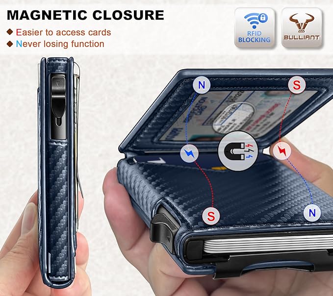 BULLIANT Men Wallet,Magnetic Metal Wallet Money Clip 9Cards Pop-up Access RFID Blocking