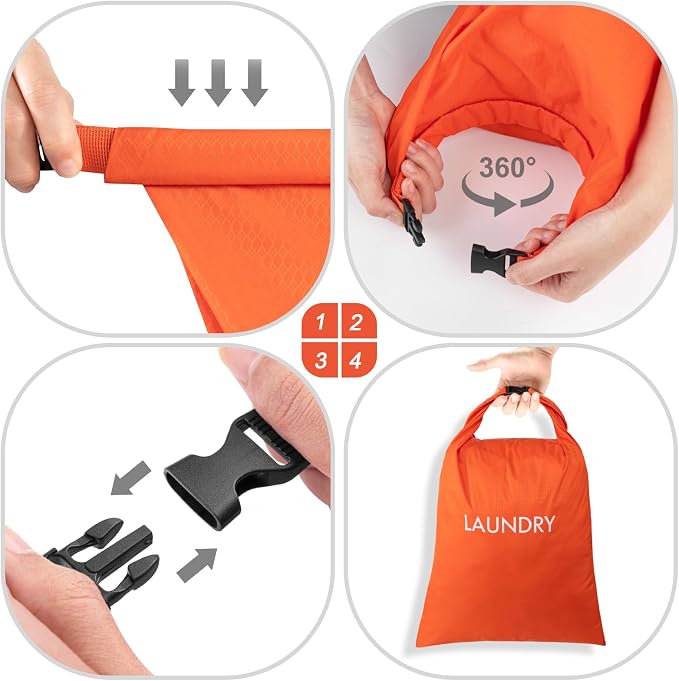 2 Pack Waterproof Travel Laundry Bag Set, Roll-Top Wet Dry Bag for Odor Control & Separating Dirty Clothes, Packable Space Saver Organizer for Gym, Swimming & Cruise Suitcases