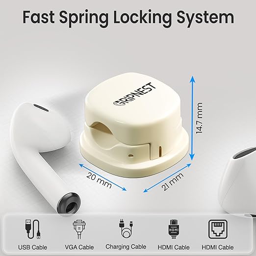 Cord Organizer [Fast Lock] 8 Pack GRIPNEST White Spring Cable Management [Easy Grip] Cable Holder Clips, Strong Adhesive Charging Cord Organizer for Nightstand, Desk, Home, Office, Car.