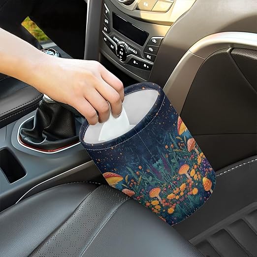 Mushroom Forest Starry Sky Car Rubbish Bag Hanging Can Reusable Compact Rubbish Holder Mini Car Organizer for Car Garbage, Easy to Install