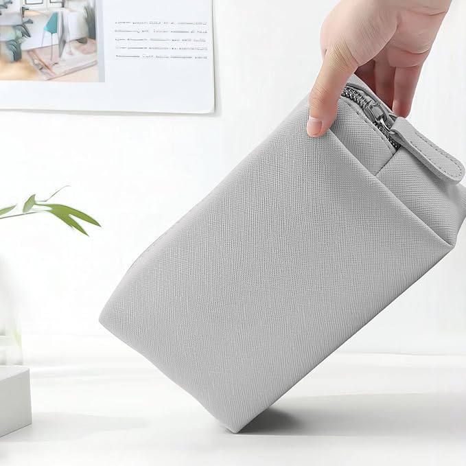Leather Makeup Bag for Purse Travel, Portable Small Cosmetic Organizer for Women and Girls, Make up Bag with Zipper