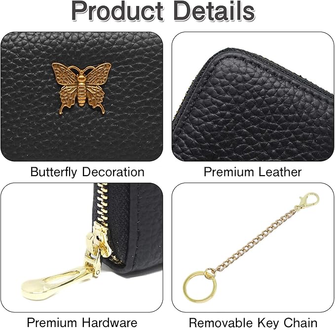 imeetu RFID Credit Card Holder for Women Genuine Leather Card Case Wallet with Zipper and Removable Keychain (Taupe Grey)