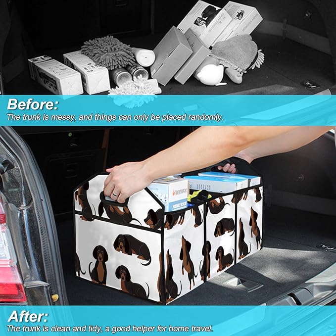 Dog Car Trunk Storage Box with Pockets Car Accessory for SUVs Cars Automotive Organizer