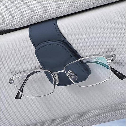zipelo Sunglasses Holder for Car Sun Visor, Vehicle Magnetic Leather Eyeglass Hanger, Sun Glasses Mount Clip on Visors, Ticket Card Cash Organizer, Auto Interior Accessories (Blue, 1 PCS)