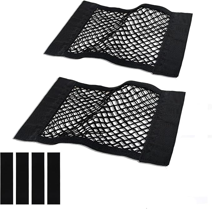 Universal Mesh Cargo Net for Car Trunk Storage,Elastic Small Automotive Cargo Net Pocket Wall Sticker Organizer Pouch Bag Storage for SUV,2 Pack with Tape Stickers