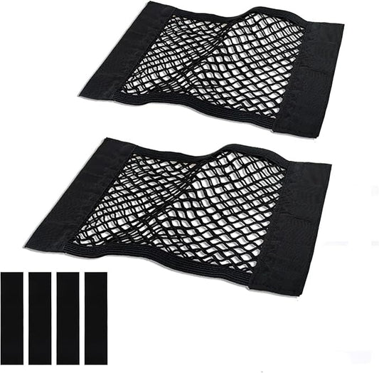 Universal Mesh Cargo Net for Car Trunk Storage,Elastic Small Automotive Cargo Net Pocket Wall Sticker Organizer Pouch Bag Storage for SUV,2 Pack with Tape Stickers