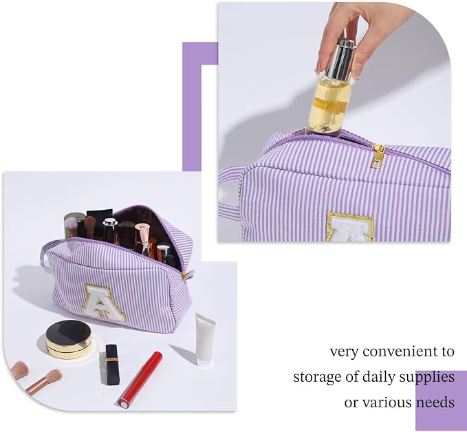 YOOLIFE Birthday Gifts for 6 7 8 9 10 11 12 13 14 15 Year Old Teen Girl - Initial Makeup Bag Letter Toiletry Pouch Cosmetic Case, Personalized Teen Girl Gifts Trendy Stuff Party Favor, Purple D