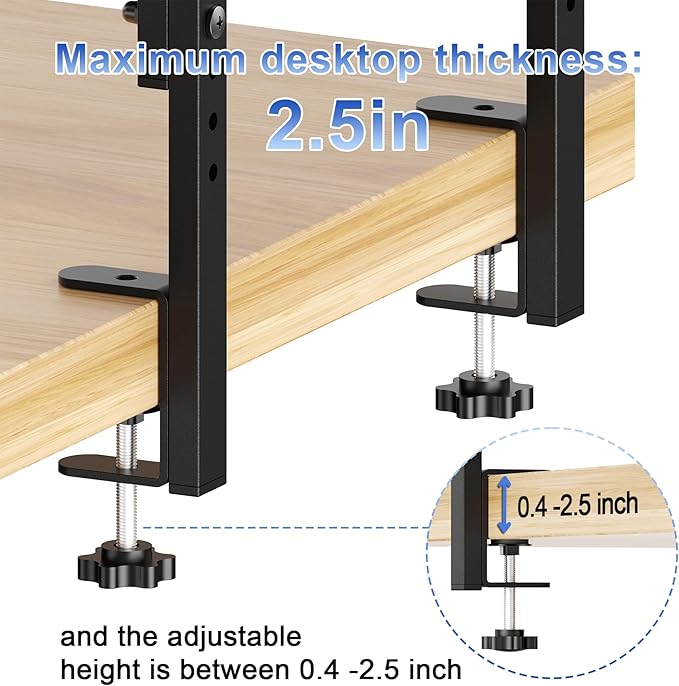 Spacrea clamp on Desk Shelf, 2 Tier Office Desk Shelves Organizer, Wood Desktop Supplies Storage Rack, Desk Organizers and Accessories (Wood)