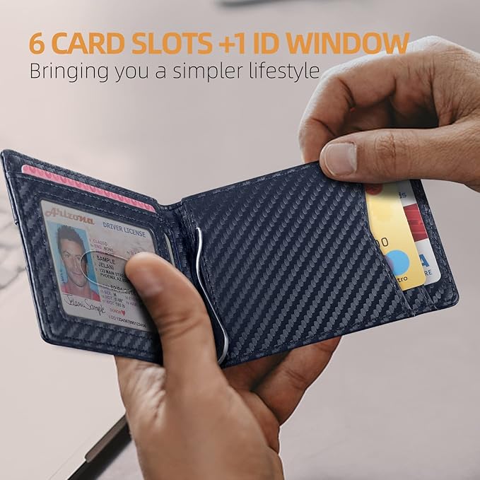 RUNBOX Slim Wallet for Men Genuine Leather RFID Blocking Bifold Minimalist Front Pocket Mens Wallet with Money Clip Thin Gift Box