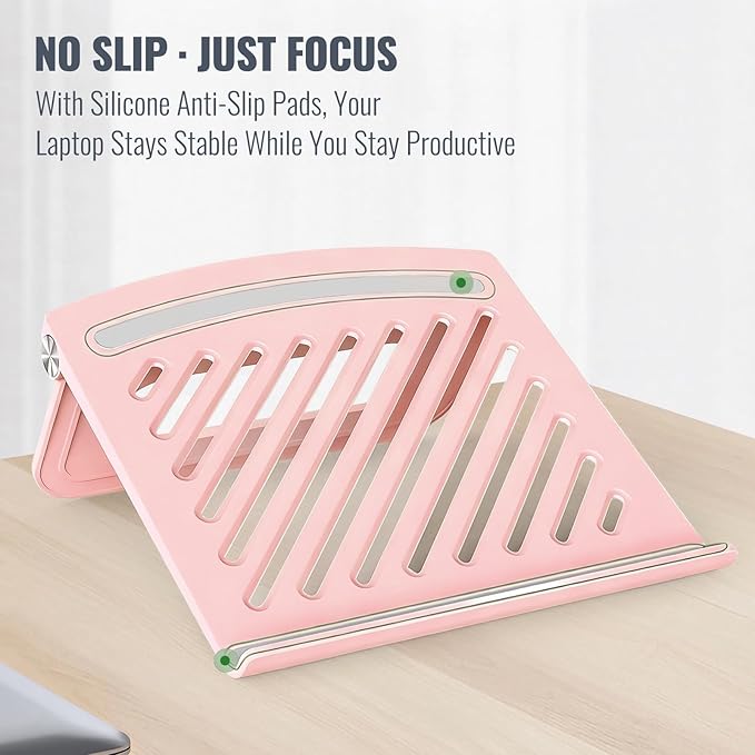 Cute Pink Laptop Stand for Desk - Adjustable Foldable Laptop Riser, Fun White Elephant for Women Coworkers, Ventilated & Sturdy with Anti-Slip Pads for MacBook, Home, Office