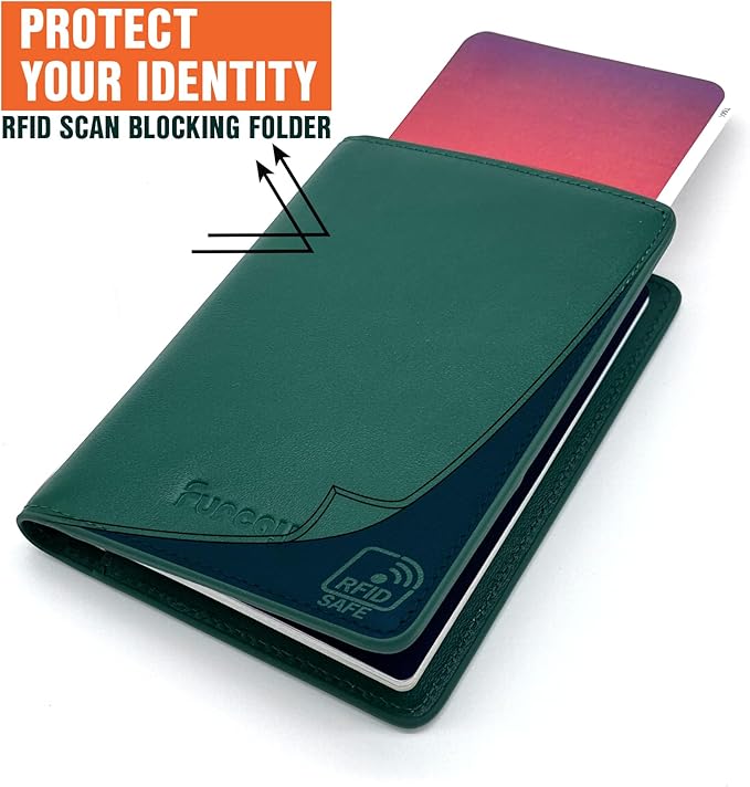Slim Nappa Leather RFID blocking Passport Cover for Men and Women (Green/Brown)