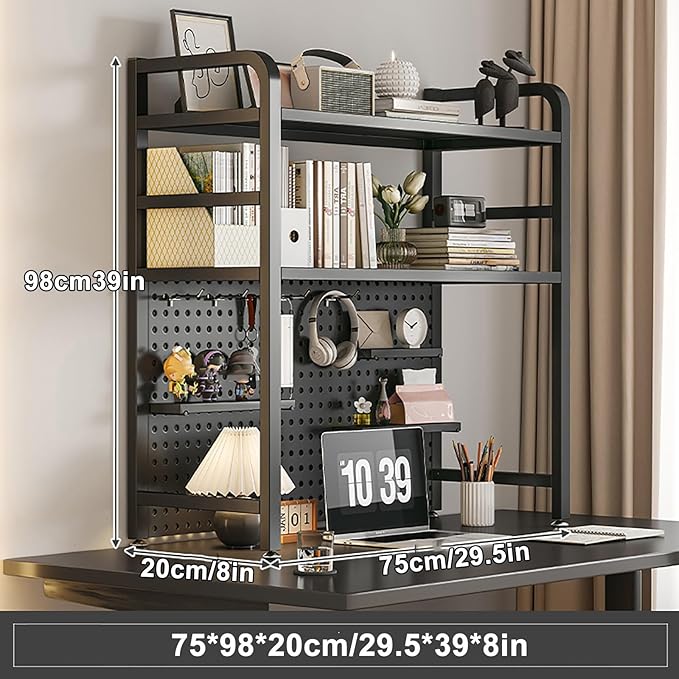 Standing Desk Shelf Desk Shelf Organizer, Countertop Hutch Bookcase Organizer, Desktop Bookcase Bookshelf Desk Hutch, Home Decor, Load Bearing Capacity 50 kg/110 lbs(Black,75*98*20cm/29.5*39*8in)