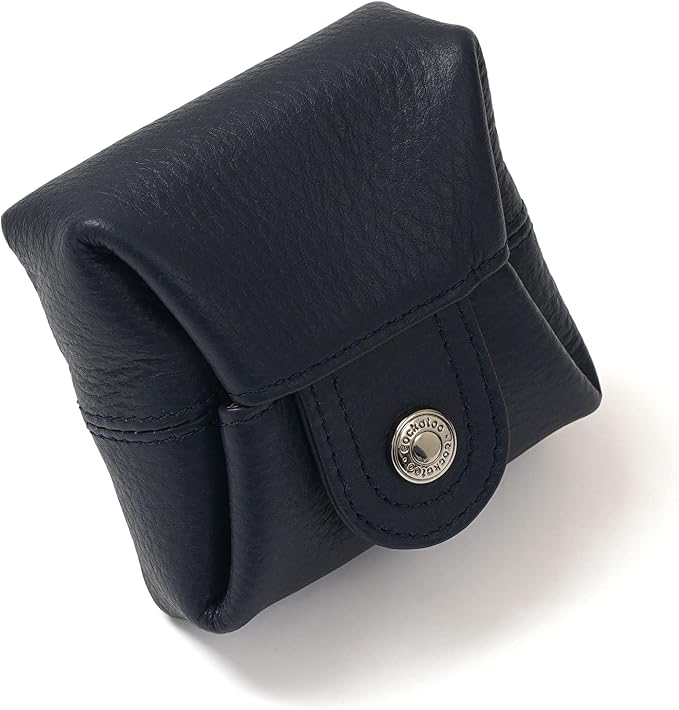 Cockatoo Genuine Leather Coin Pouch Change Holder, Mini Snap Pocket Wallet for Men Women (Navy Blue, Large)