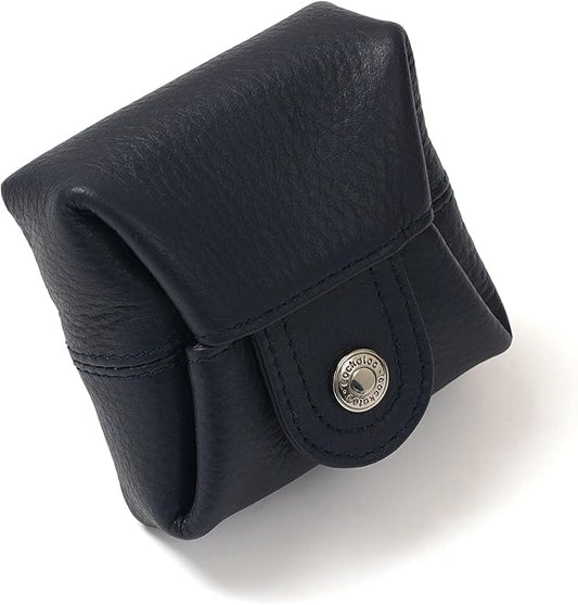 Cockatoo Genuine Leather Coin Pouch Change Holder, Mini Snap Pocket Wallet for Men Women (Navy Blue, Large)