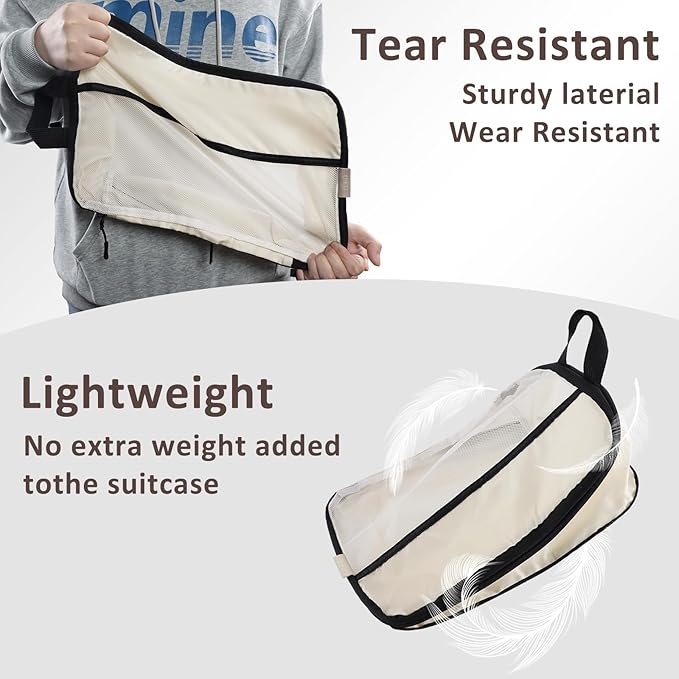 U+U 4 Set Compression Packing Cubes - Ultralight Cream Travel Organizers, Space-Saving Suitcase Organizer, Expandable Packing Cubes for Travel and Family Vacation (Cream)