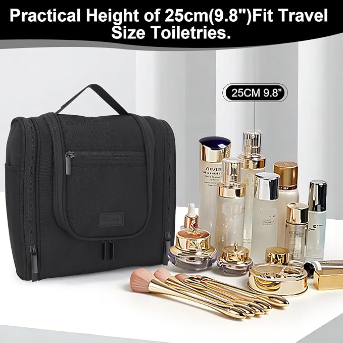 Hanging Toiletry Bag with Hook, Travel Cosmetic Makeup Bag Organizer for Accessories, Shampoo, Shaving Bag for Toiletries Accessories,Travel Essentials Kit (Black)