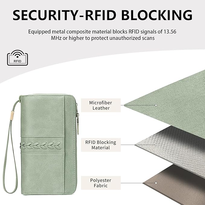 FALAN MULE Wallet for Women RFID Blocking Leather Large Capacity Zip Around Ladies Card Holdr Phone Purse Wristlet