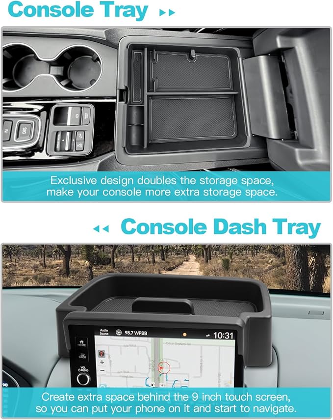 CDEFG 2PCS Compatible with 2023-2025 Honda Pilot Center Console Organizer & 9-Inch Screen Organizer for 2023 2024 2025 Honda Pilot Accessories Middle Console Tray & Behind-Screen Dash Storage Box