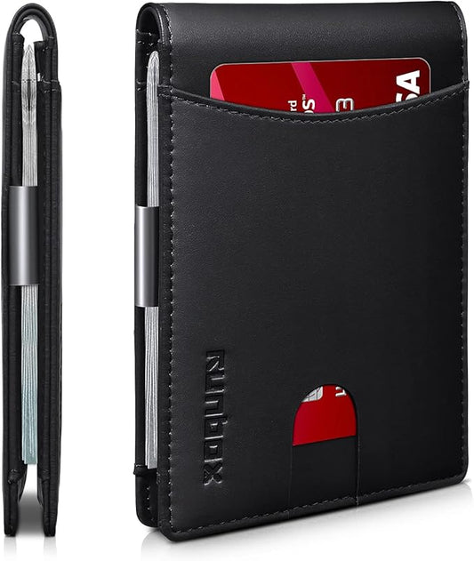 RUNBOX Slim Money Clip Wallets for Men RFID Blocking 11 Card Holder Minimalist Small Leather Bifold Men's Front Pocket Wallet Gift Box