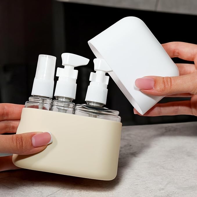 Travel Bottle Set – TSA Approved, Leakproof Toiletry Kit for Carry-On, Refillable Containers for Spring & Summer Travel (Soft Beige)
