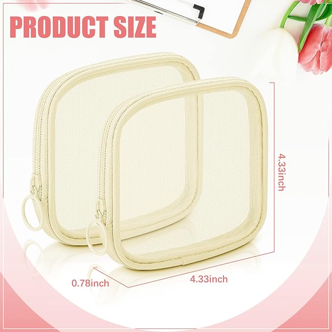 Weewooday 4 Pcs Mesh Makeup Bag Mesh Cosmetic Bag Travel Toiletry Pouch with Zipper Mini Makeup Cosmetic Purse for Daily Accessory(Small,Beige)
