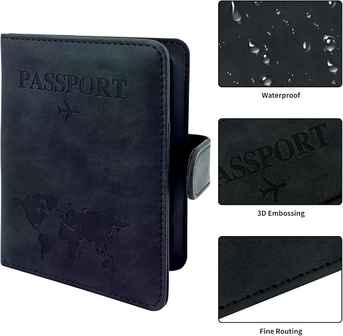 Passport Wallet Holder - Slim Travel Organizer Cover for Women & Men, Essentials Accessory (Black)