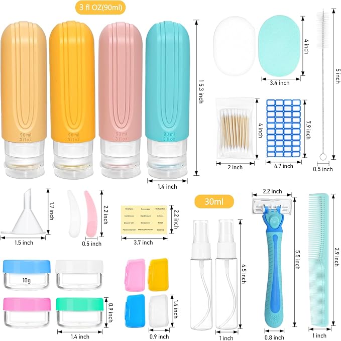 26 Pack Travel Size Toiletries, Tsa Approved Travel Containers for Toiletries, Leak Proof Silicone bottles and Shampoo Conditioner, Essential Toiletry Accessories.