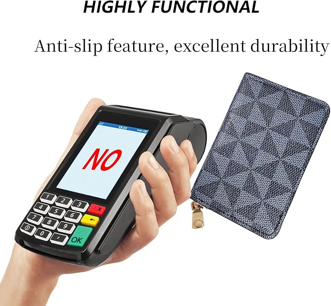 Ladies change card bag, zip storage bank card case, small portable 11 large capacity pouch, holds banknote change credit card(Triangular pattern black)
