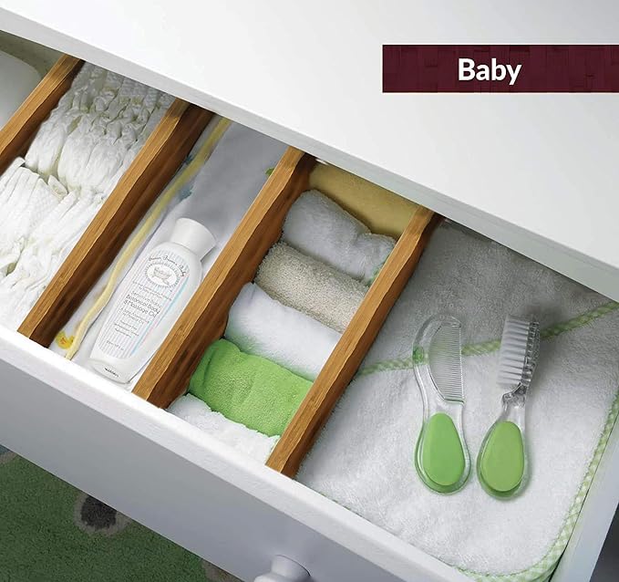 MEKBOK 4-pack Bamboo Kitchen Drawer Divider, Adjustable Drawer Storage, Spring loaded, Suitable for kitchens, Dressing tables, Bathrooms, bedrooms, Drawers, Desks