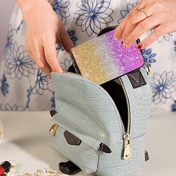 Glitter RFID Credit Card Holder Wallets Accordion for Women Leather Zipper Card Case Accordion Wallet for Ladies Girls