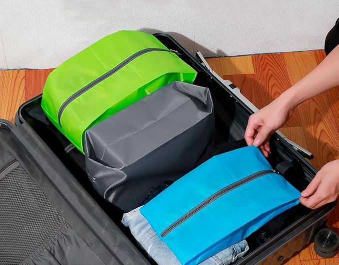 5Pcs XL Travel Shoe Bags Portable Travel Gifts Shoe Organizer with Zipper Closure, Waterproof Nylon Shoe Storage Organizer with Handle Travel Bags For Men and Women, Blue
