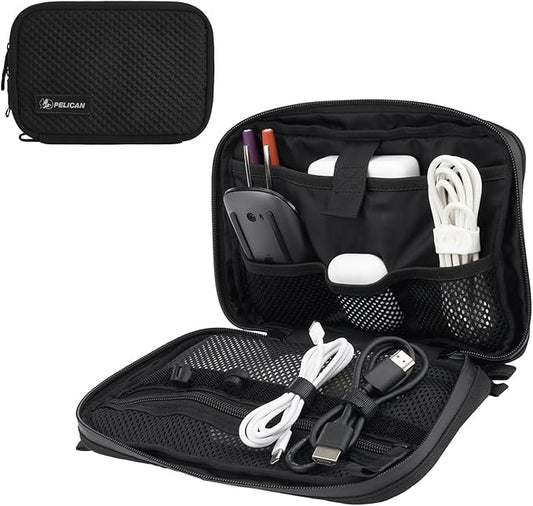 Pelican Electronic Organizer Travel Case - Portable Storage Bag with Multiple Storage Mesh Pockets for Cables, Chargers, Power Bank, AirPods - Black