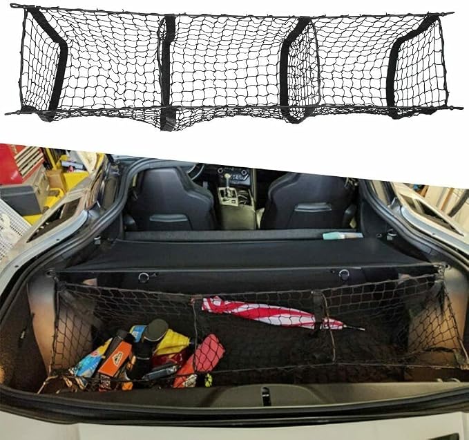 3 Pocket Cargo Net Trunk Cargo Organizer Storage for Chevrolet C7 Corvette 2015-2019 – Envelope Style Cargo Net for Coupe - Premium Mesh Car Trunk Organizer – Compatible with Corvette