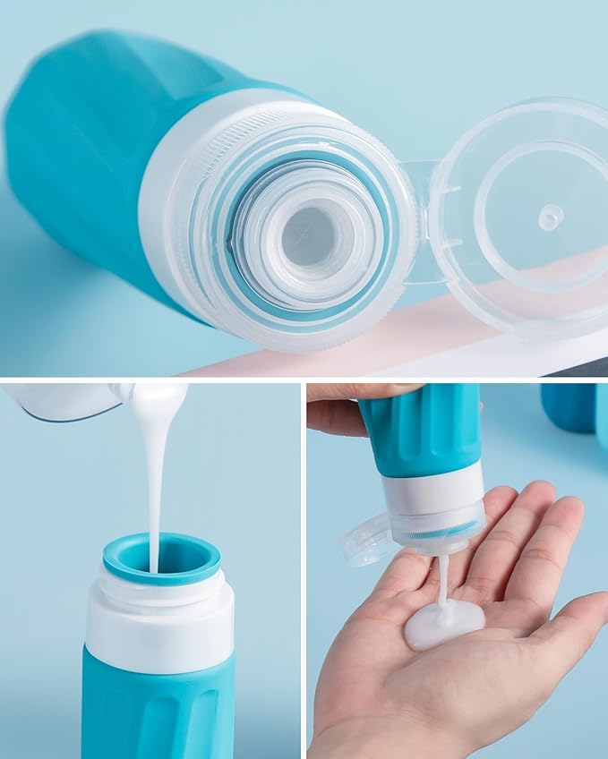 Mrsdry Travel Size Toiletries 8 Pack, TSA Approved 3oz Silicone Squeeze Bottles & Cream Jars with Clear Travel Bag