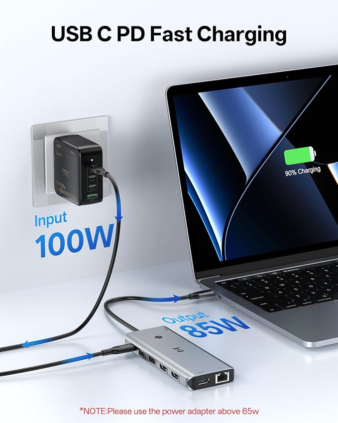 USB C Docking Station 3 HDMI, Selore 13-in-1 Docking Station 3 Monitors with Triple HDMI, 10Gbps USB A/C 3.1, 100W PD Charging, Gigabit Ethernet, SD/microSD Card Reader for Dell/HP/Lenovo Laptops