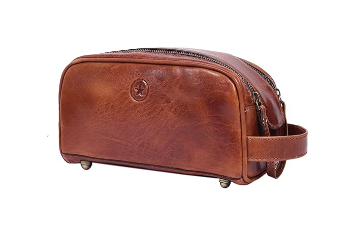 Leather Toiletry Bag for Men | Grooming Travel Kit | With Waterproof Lining | By Aaron Leather Goods