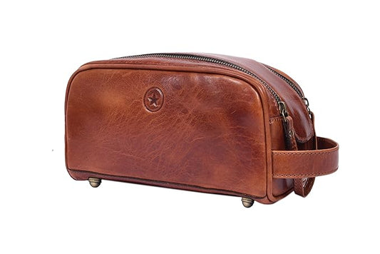 Leather Toiletry Bag for Men | Grooming Travel Kit | With Waterproof Lining | By Aaron Leather Goods
