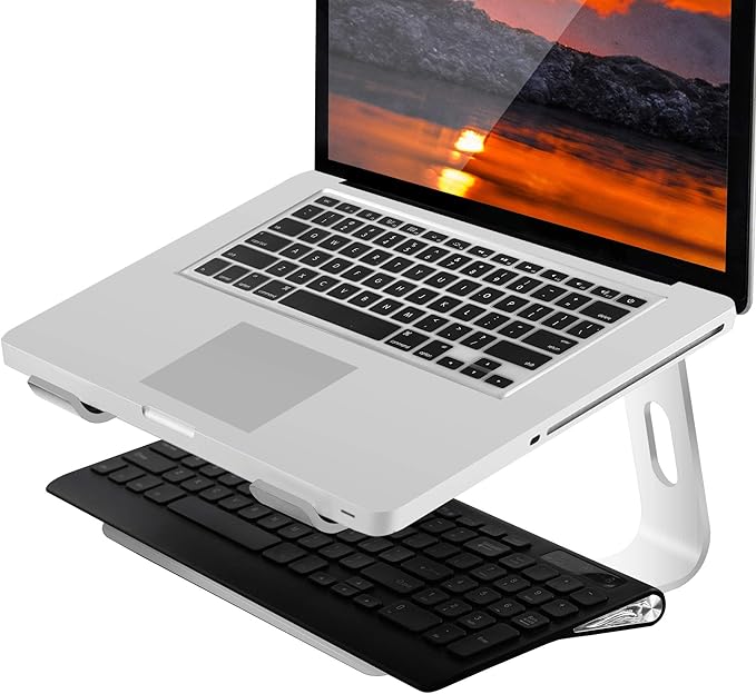 Orionstar Ergonomic Laptop Stand, Premium 5mm Aluminum Riser for 10-15.6 Inch Notebook Computer, Tool-Free Detachable Elevator Holder for Desk Office, Sturdy Riser for Eye-Level Neck Relief, Silver