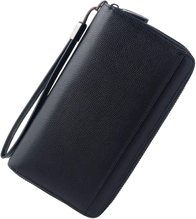 Travel Document Organizer RFID Blocking Leather Multiple Passport Wallet Family Holder Id Wrist Strap(Black)
