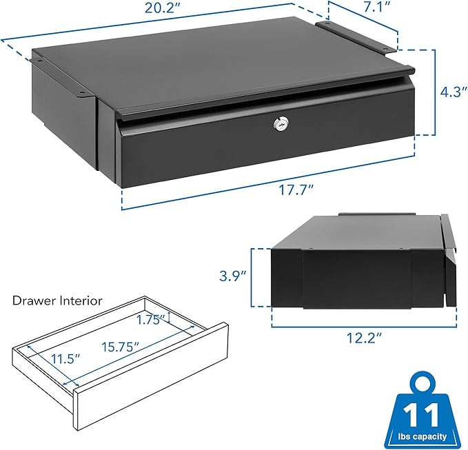 Mount-It! Locking Under Desk Pull-Out Drawer, Heavy-Duty Steel Under Table Slide-Out Storage Organizer with Key Lock for Private Storage, Smooth Glide Track, Fits Desks Over 0.71″ Thick