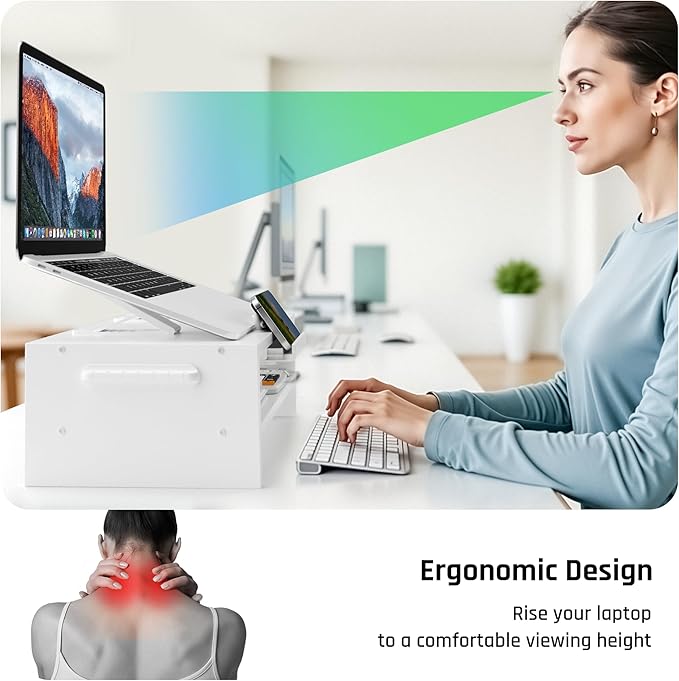 Adjustable Wood Laptop Stand, Ergonomic Height Angles Computer Holder Riser for Desk Compatible with Air, Pro, Dell, HP, Lenovo More 10-17.3" Laptops, White