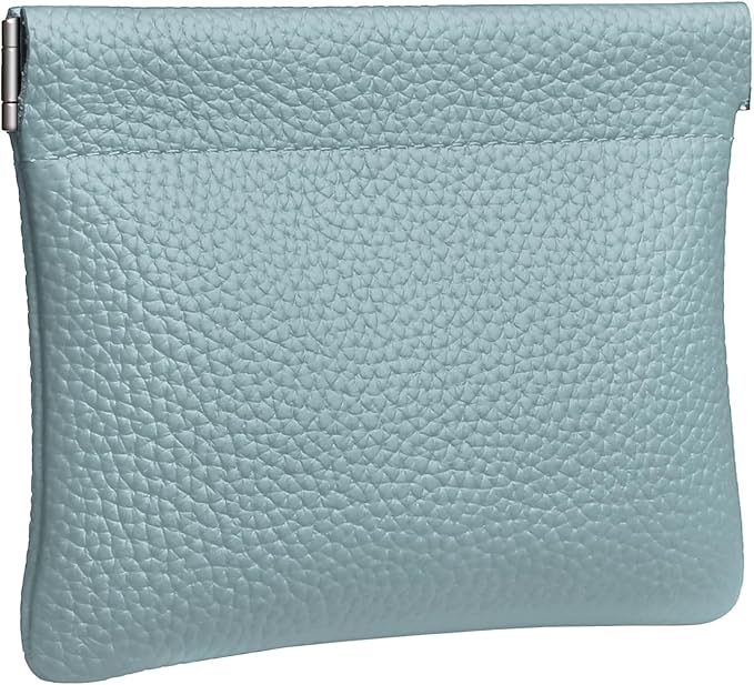 Genuine Leather Squeeze Coin Purse Pouch Change Holder For Men & Women Mini Change Purse Pouch for Pocket, Small Pouch Credit Card Key Headset Lipstick Holder (Blue)
