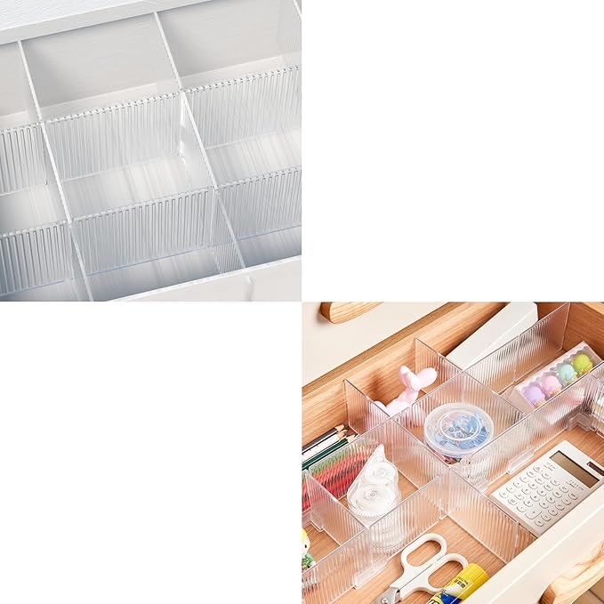 Onerbuy 8pcs Adjustable Grid Drawer Dividers DIY Plastic Closet Separator Tidy Organizer Container 32.5 * 7cm/ 12.8 * 2.8inch for Underwear Socks Belt Office Supplies(Transparent White)
