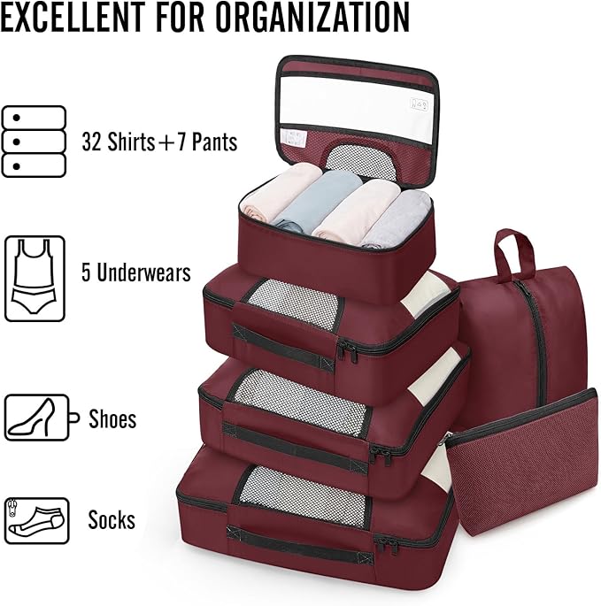 Veken 8 Set Packing Cubes for Travel Essentials, Gifts for women, Suitcase Organizer Bags in 4 Sizes, Carry-On Luggage Accessories with Large Laundry & Hanging Toiletry Bag, Must-Have for Airplane