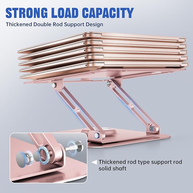 Laptop Stand for Desk, Adjustable Computer Stand with 360° Rotating Base, Ergonomic Laptop Riser for Collaborative Work, Foldable & Portable Laptop Stand, fits for All 10-16" Laptops (Rose Gold)