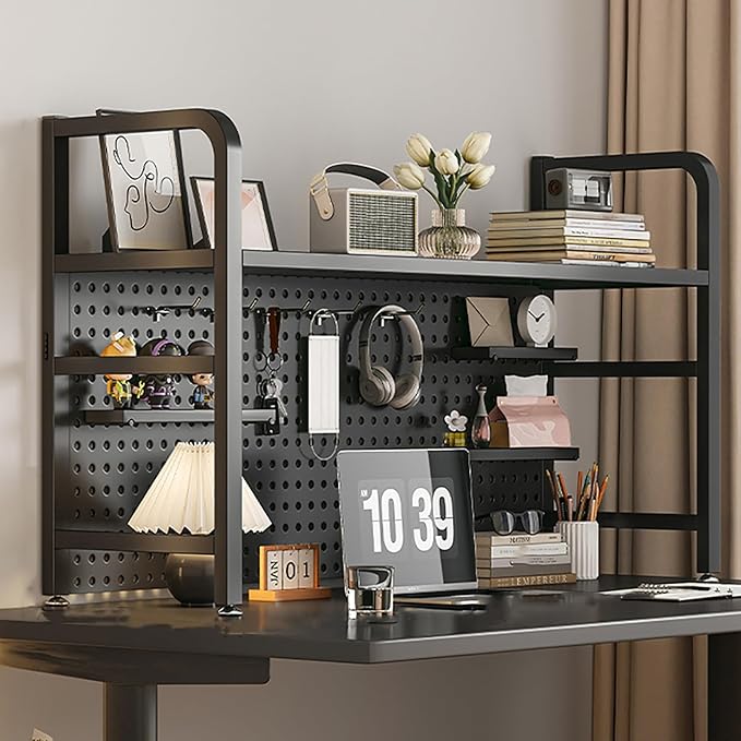 Standing Desk Shelf Desk Shelf Organizer, Countertop Hutch Bookcase Organizer, Desktop Bookcase Bookshelf Desk Hutch, Home Decor, Load Bearing Capacity 50 kg/110 lbs(Black,115*68*20cm/45*27*8in)