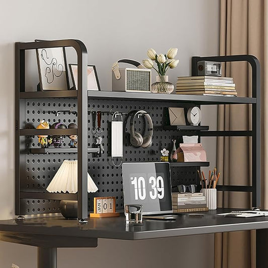 Standing Desk Shelf Desk Shelf Organizer, Countertop Hutch Bookcase Organizer, Desktop Bookcase Bookshelf Desk Hutch, Home Decor, Load Bearing Capacity 50 kg/110 lbs(Black,115*68*20cm/45*27*8in)