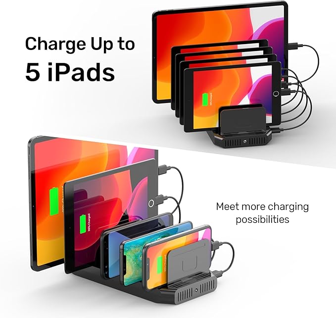 ??PCS??Unitek USB Charging Station, 10 USB Fast Ports Charge Docking Station and Adjustable Dividers, Multi Device Charger Organizer Compatible with iPad, iPhone, Tablet and Cell Phone - 5PCS, Black