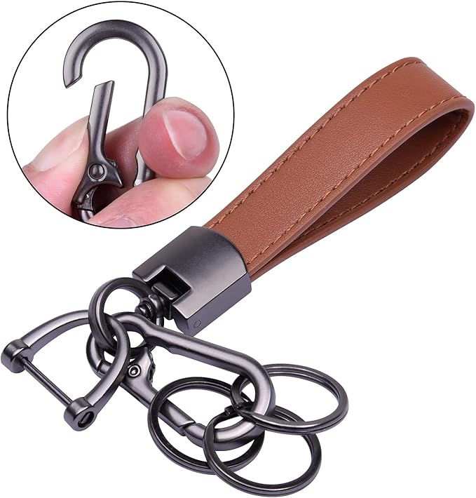 Wisdompro Genuine Leather Car Keychain, Universal Heavy Duty Key Fob Keychain Leather Key Chain Holder for Men and Women